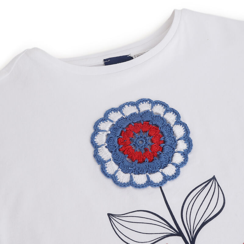 Girls White Applique Short Sleeve T-Shirt image number 2